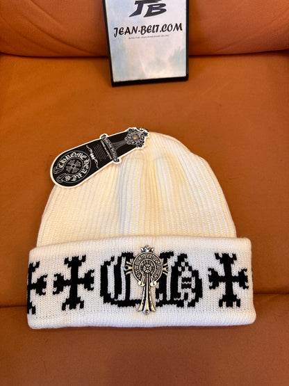 Chrome Hearts cross embroidery beanie - knit hat with silver emblem