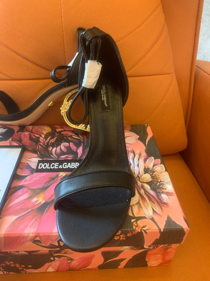 Dolce & Gabbana women's black dg logo patent high heel sandals