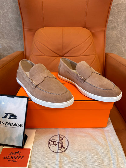 Hermès suede penny loafers