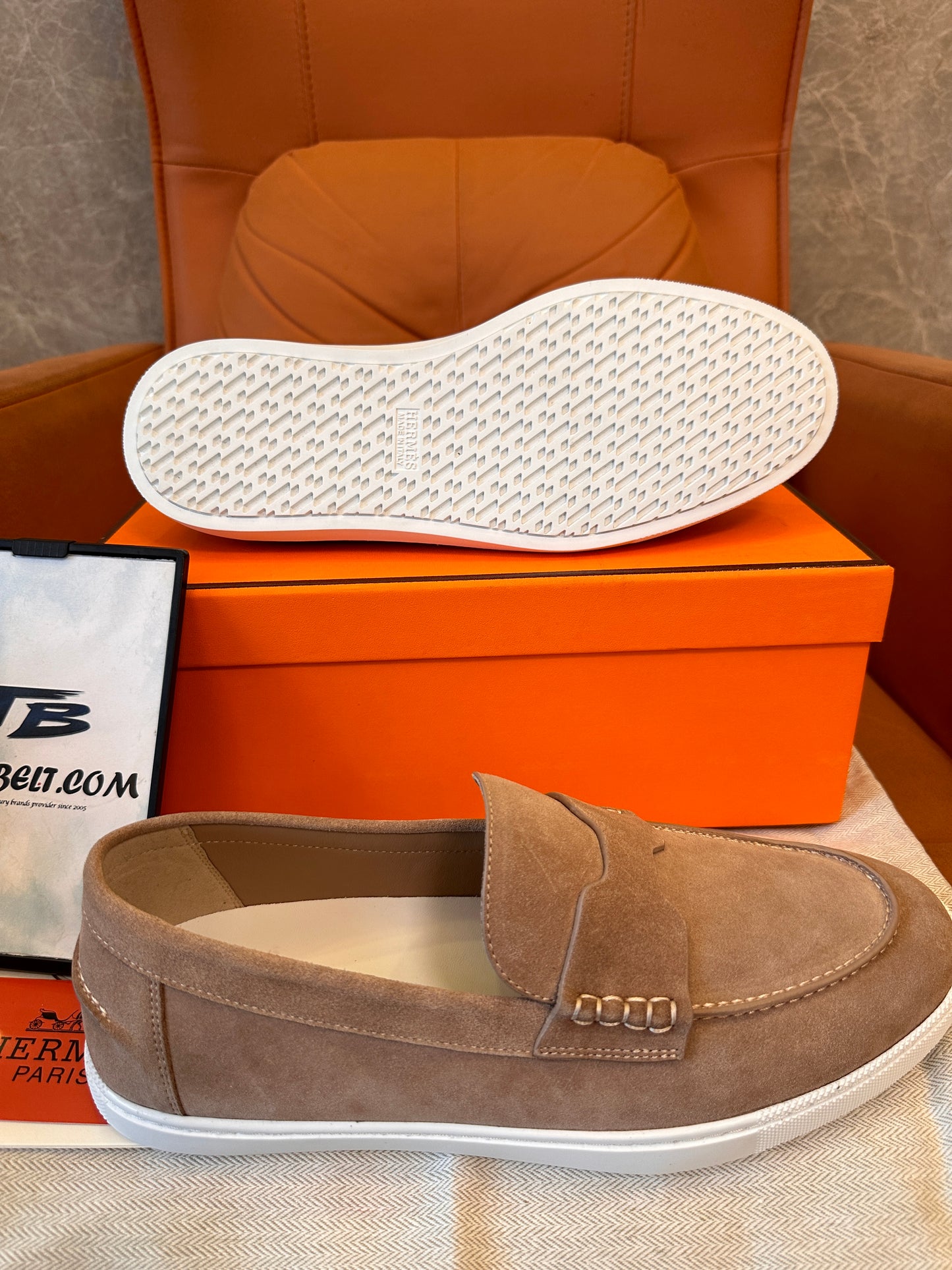 Hermès suede penny loafers