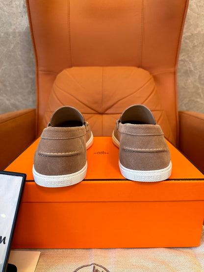 Hermès suede penny loafers