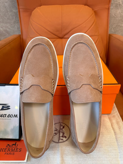 Hermès suede penny loafers