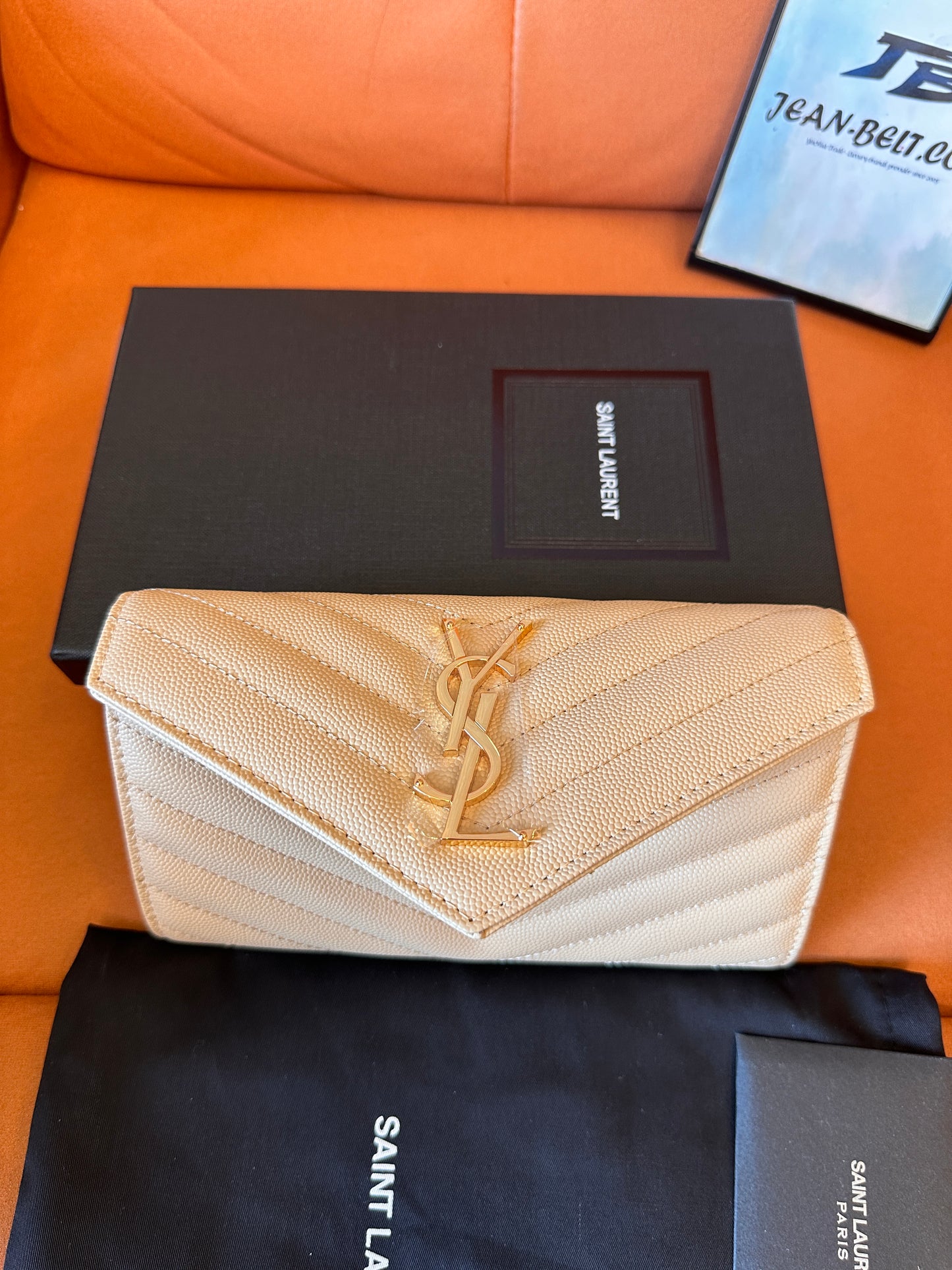 YSL nude leather flap envelope wallet