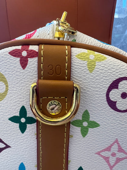 Louis Vuitton  white rainbow monogram canvas leather speedy 30 shoulder bag