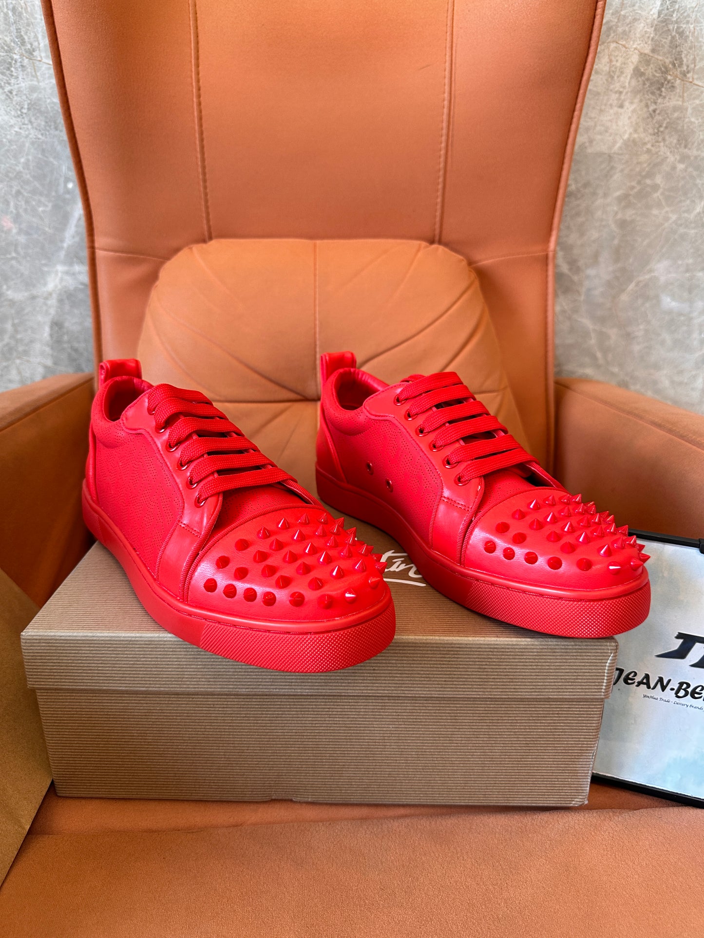 Christian Louboutin red spiked sneakers - Louis Junior Spikes flat shoes