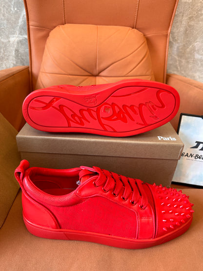 Christian Louboutin red spiked sneakers - Louis Junior Spikes flat shoes