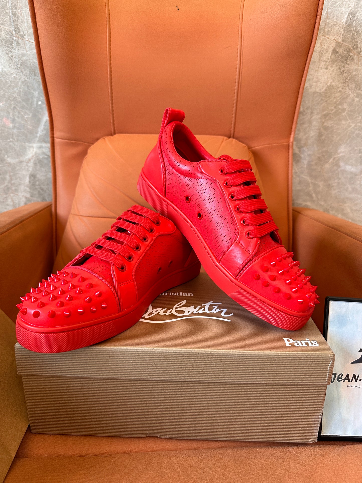 Christian Louboutin red spiked sneakers - Louis Junior Spikes flat shoes