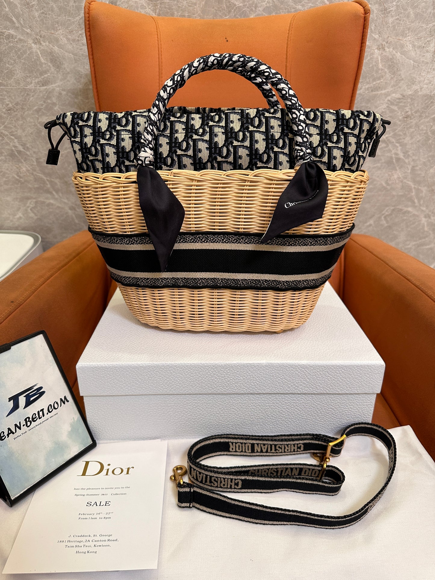 Christian Dior wicker basket bag with oblique canvas