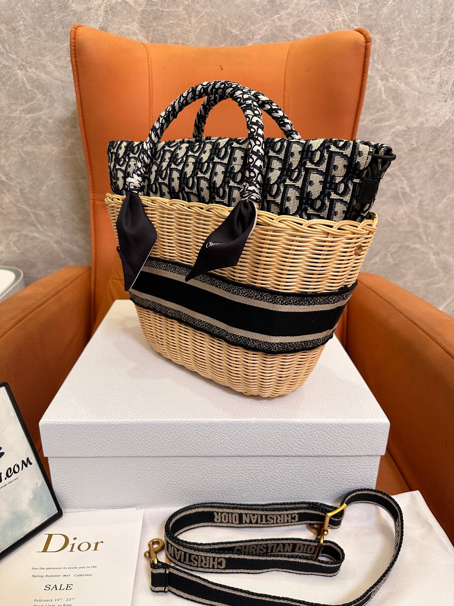 Christian Dior wicker basket bag with oblique canvas