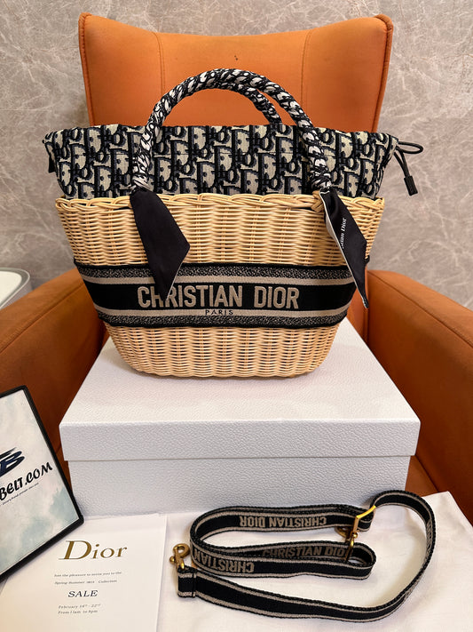 Christian Dior wicker basket bag with oblique canvas