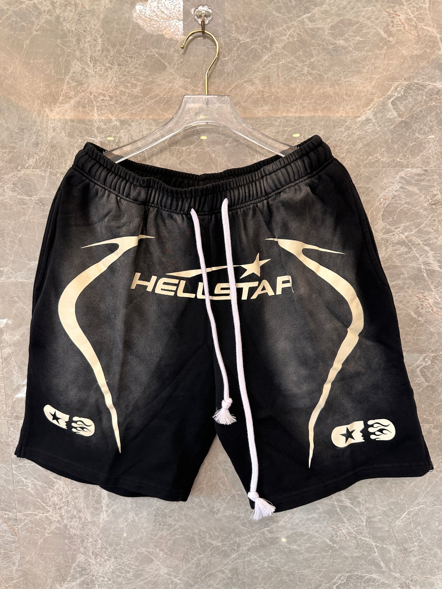 Hellstar black graphic shorts with bold logo