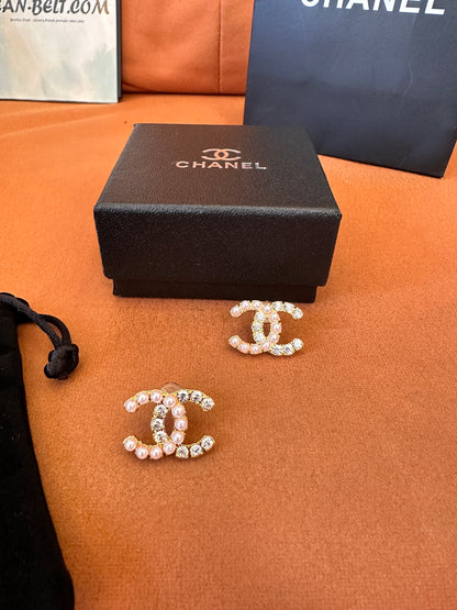 Chanel pearl & crystal CC earrings