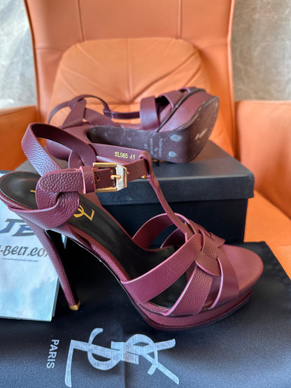 Saint Laurent Tribute sandals in burgundy