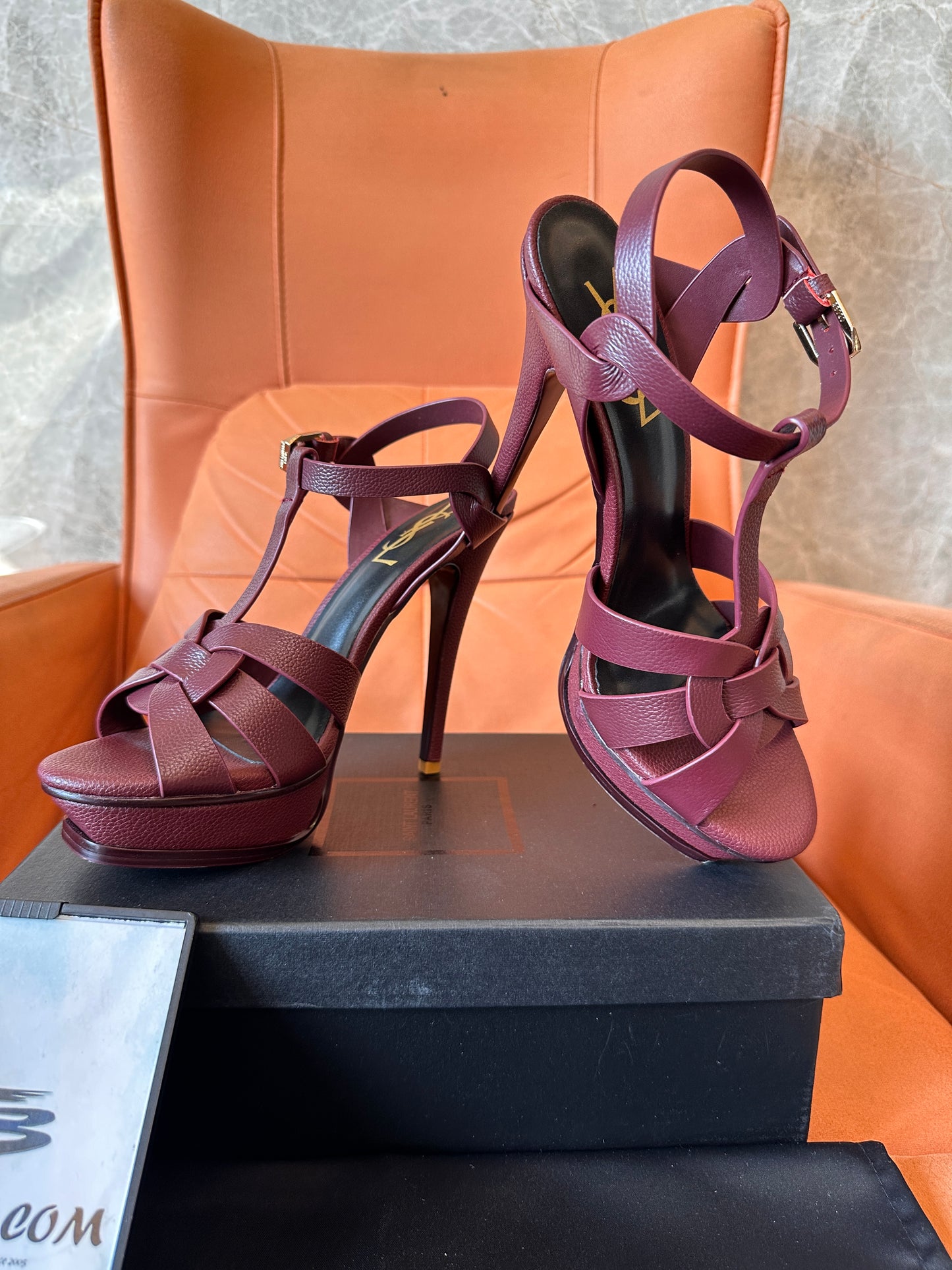 Saint Laurent Tribute sandals in burgundy