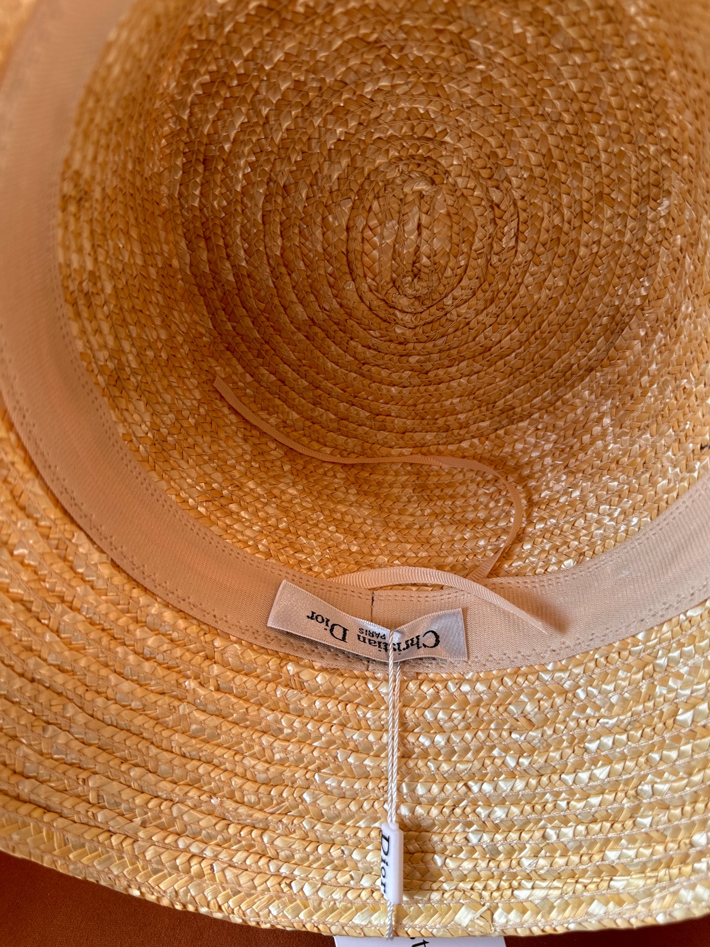 Christian Dior natural straw bucket hat with black embroidered band