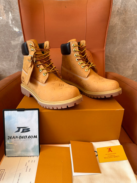 Louis Vuitton x Timberland monogram embossed leather boots