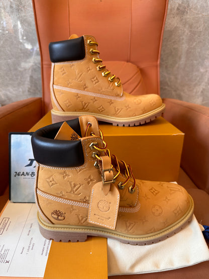 Louis Vuitton x Timberland monogram embossed leather boots