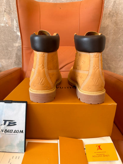 Louis Vuitton x Timberland monogram embossed leather boots