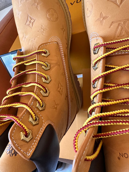 Louis Vuitton x Timberland monogram embossed leather boots