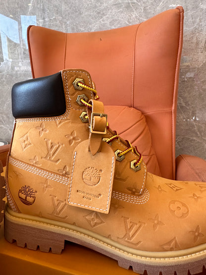 Louis Vuitton x Timberland monogram embossed leather boots