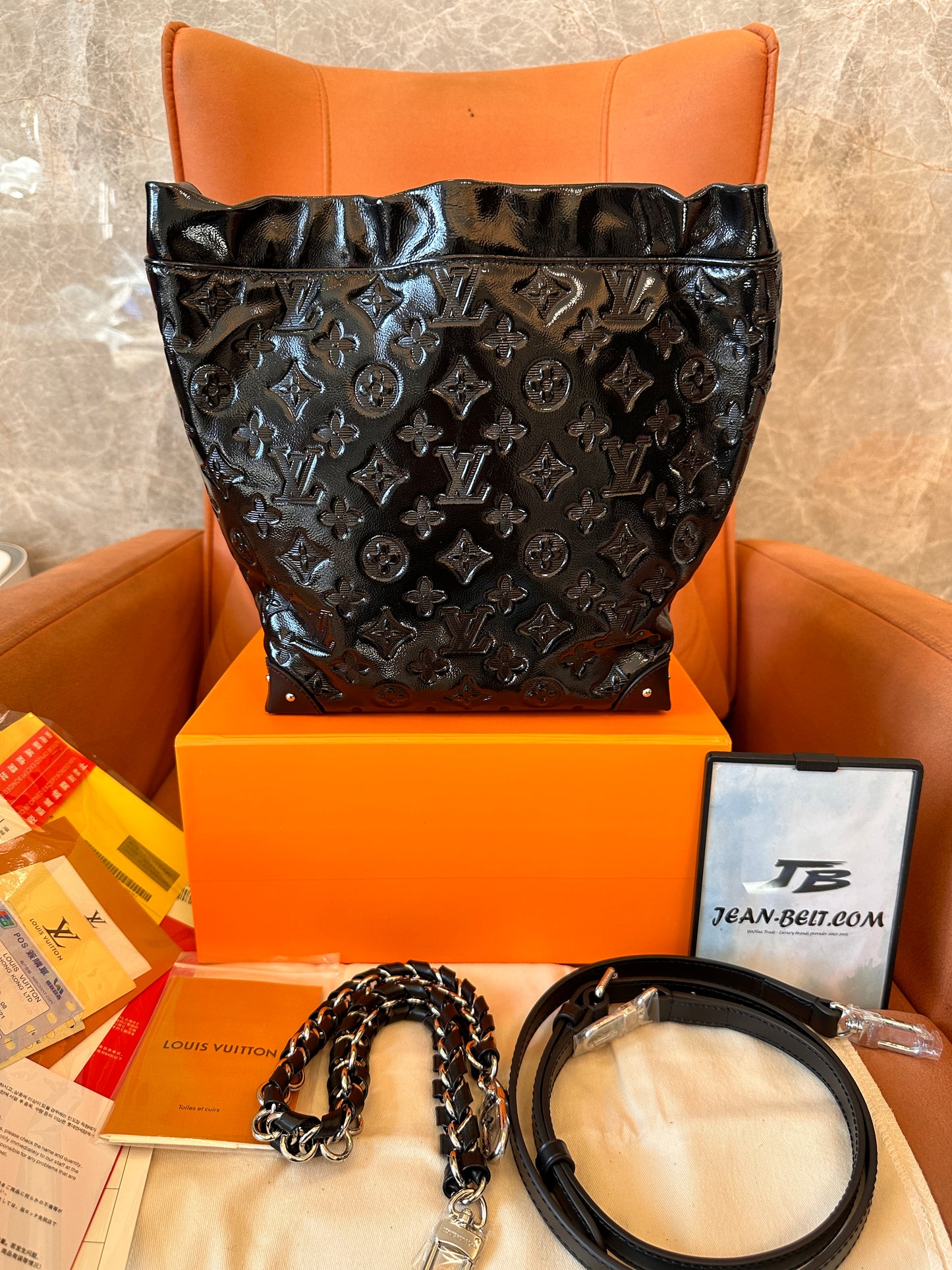 Louis Vuitton limited edition black patent tote bag