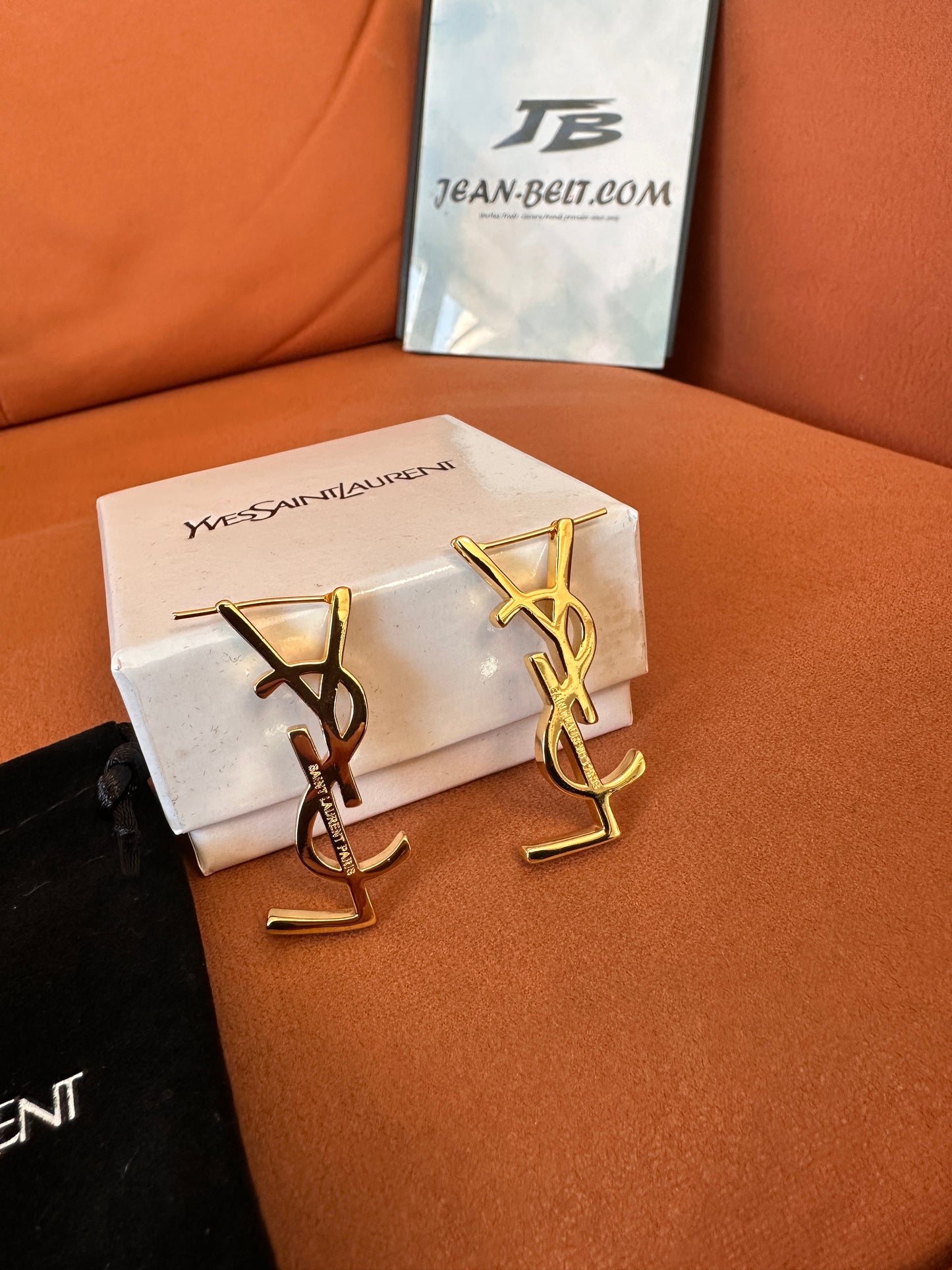 Yves Saint Laurent (YSL) gold logo earrings