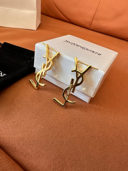 Yves Saint Laurent (YSL) gold logo earrings