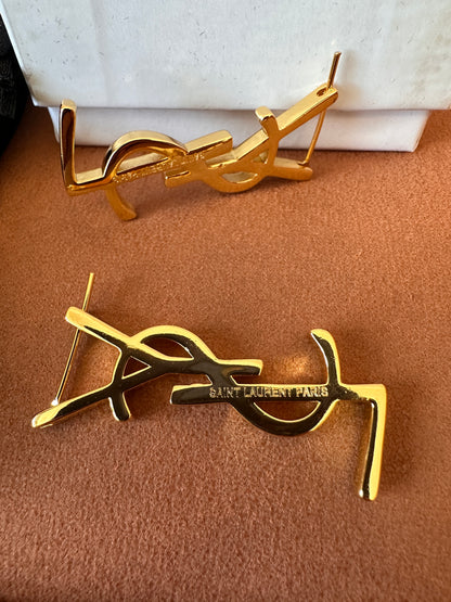 Yves Saint Laurent (YSL) gold logo earrings