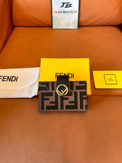 Fendi FF monogram card holder with gold logo accent