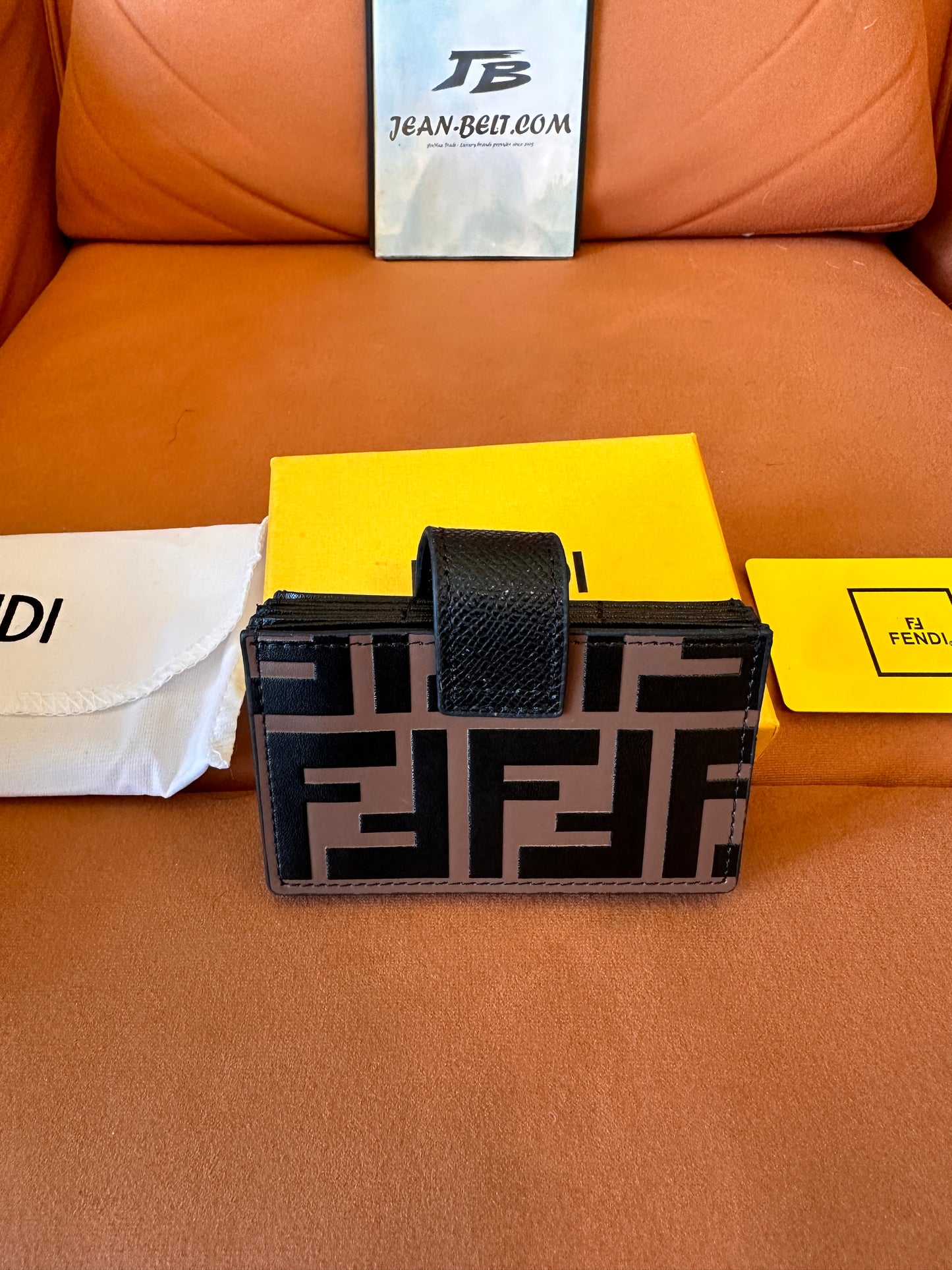 Fendi FF monogram card holder with gold logo accent