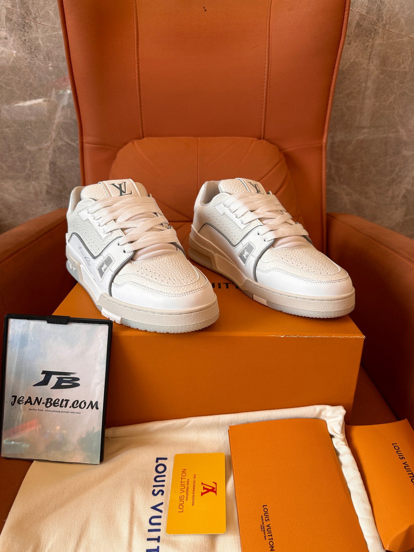 Louis Vuitton LV Trainer sneakers – all white with textured leather