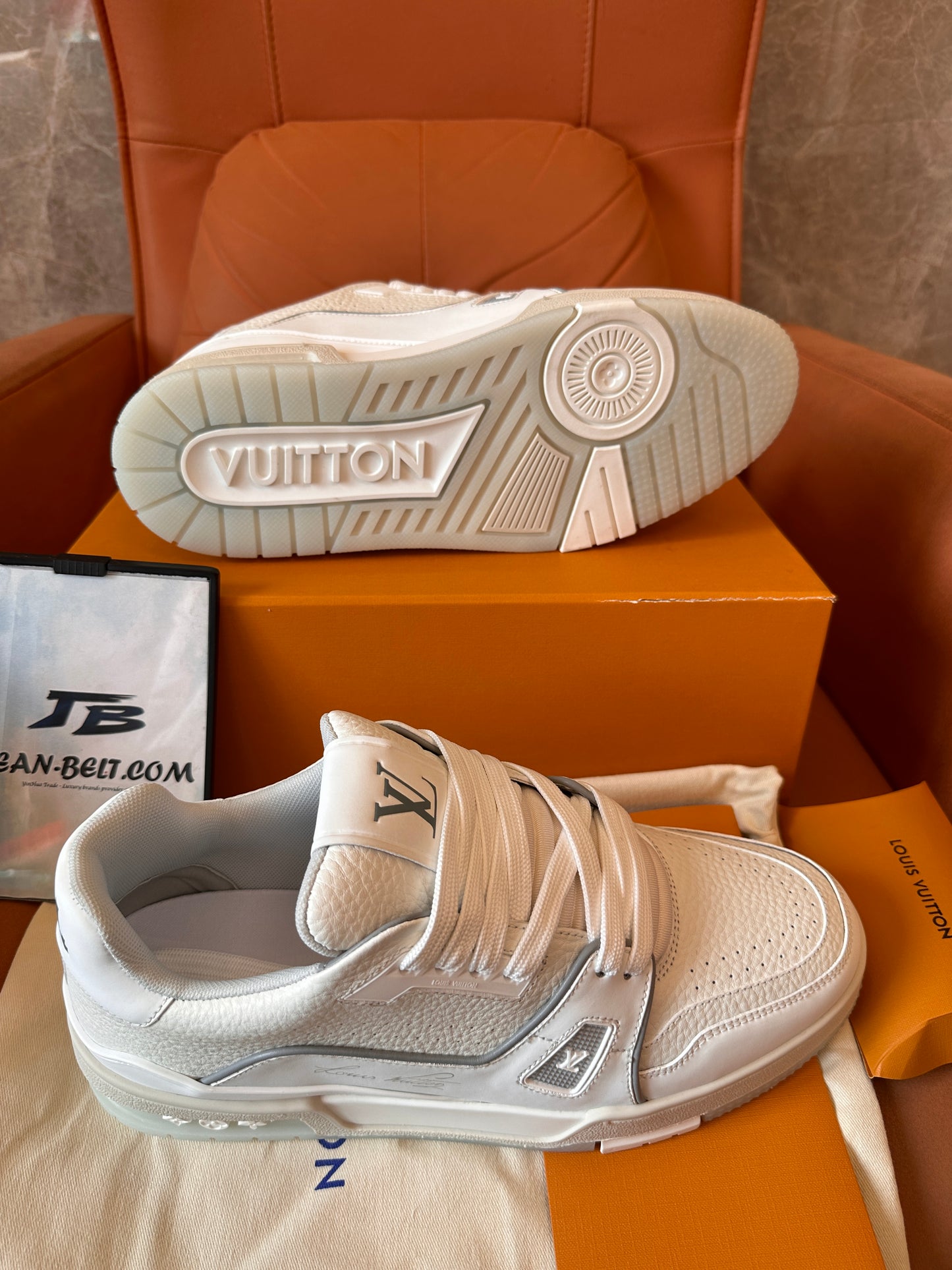 Louis Vuitton LV Trainer sneakers – all white with textured leather