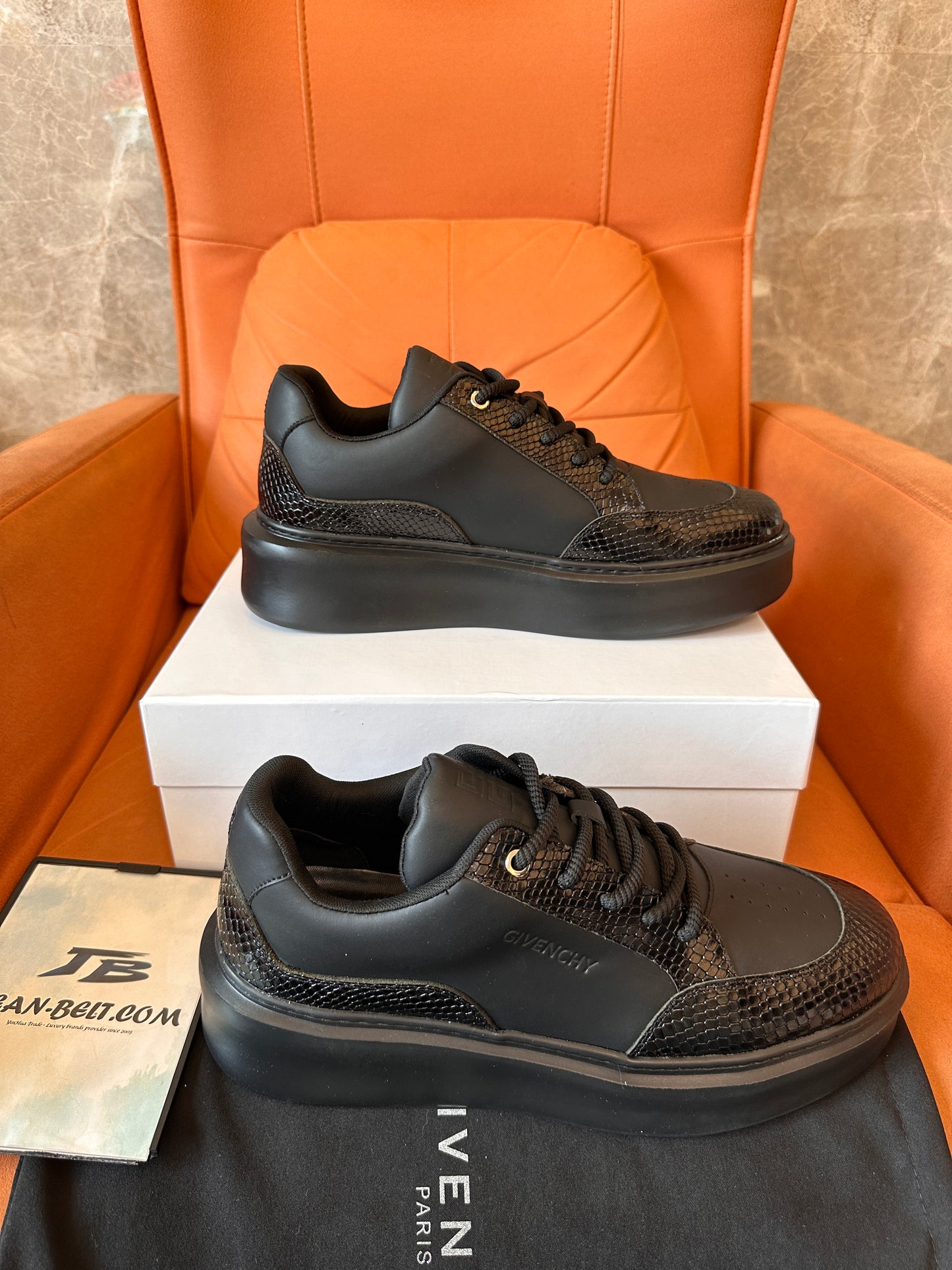 Givenchy black leather sneakers with snakeskin detail and platform sole