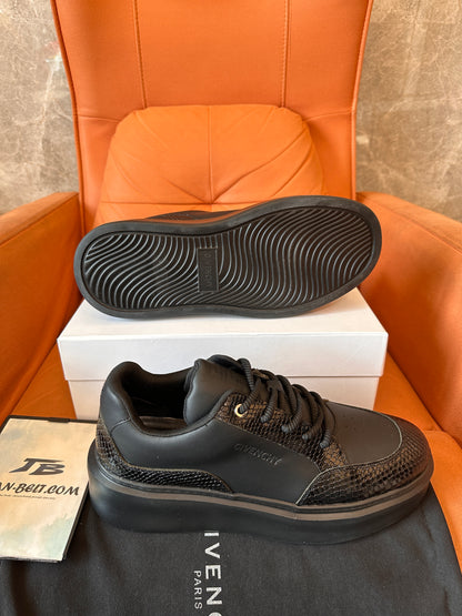 Givenchy black leather sneakers with snakeskin detail and platform sole