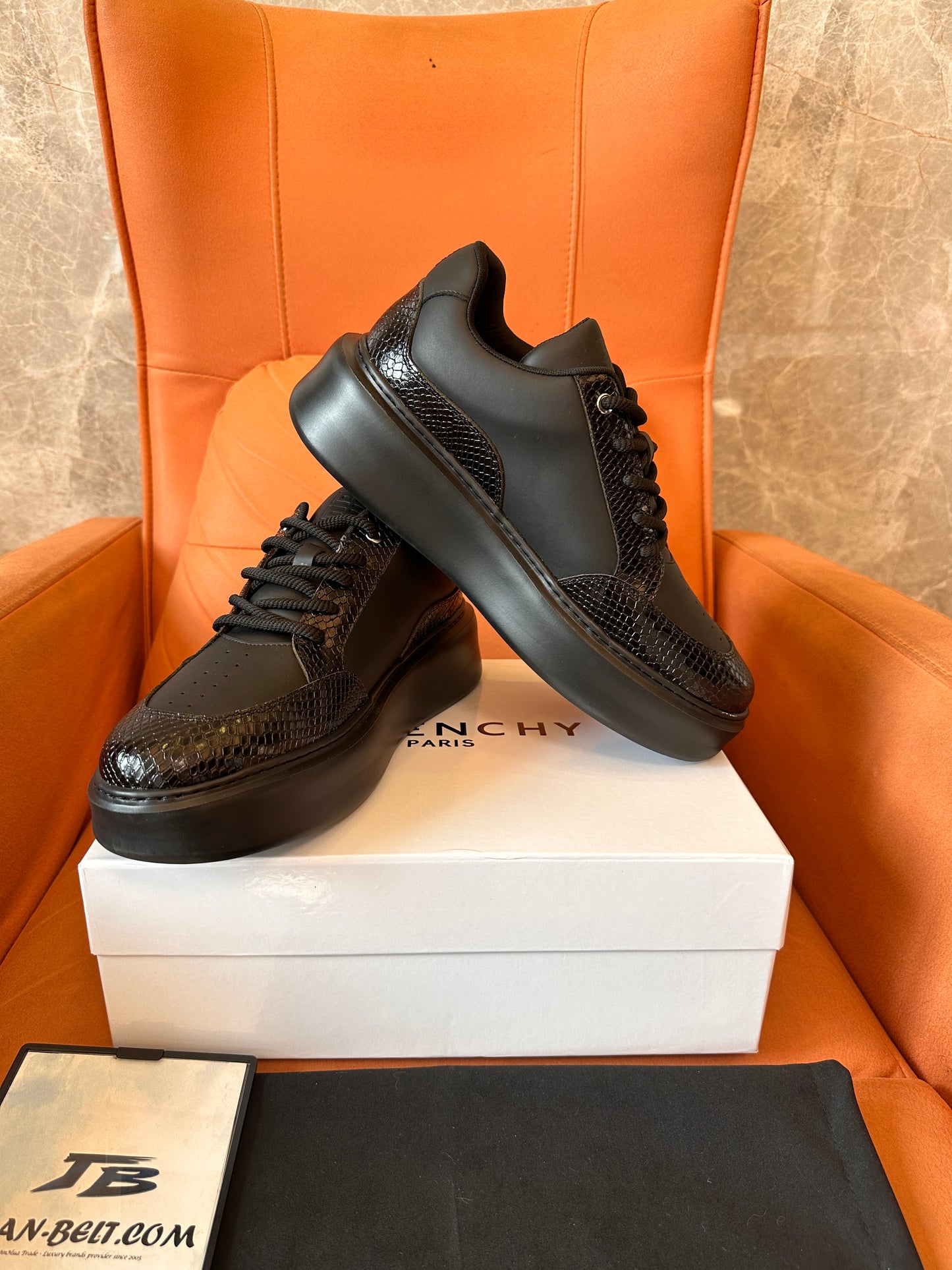 Givenchy black leather sneakers with snakeskin detail and platform sole