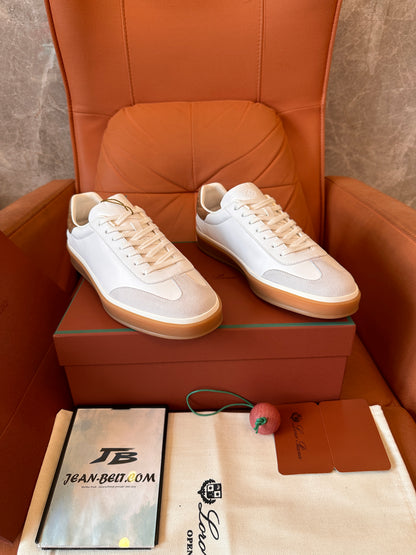 Loro Piana white leather sneakers with Suede