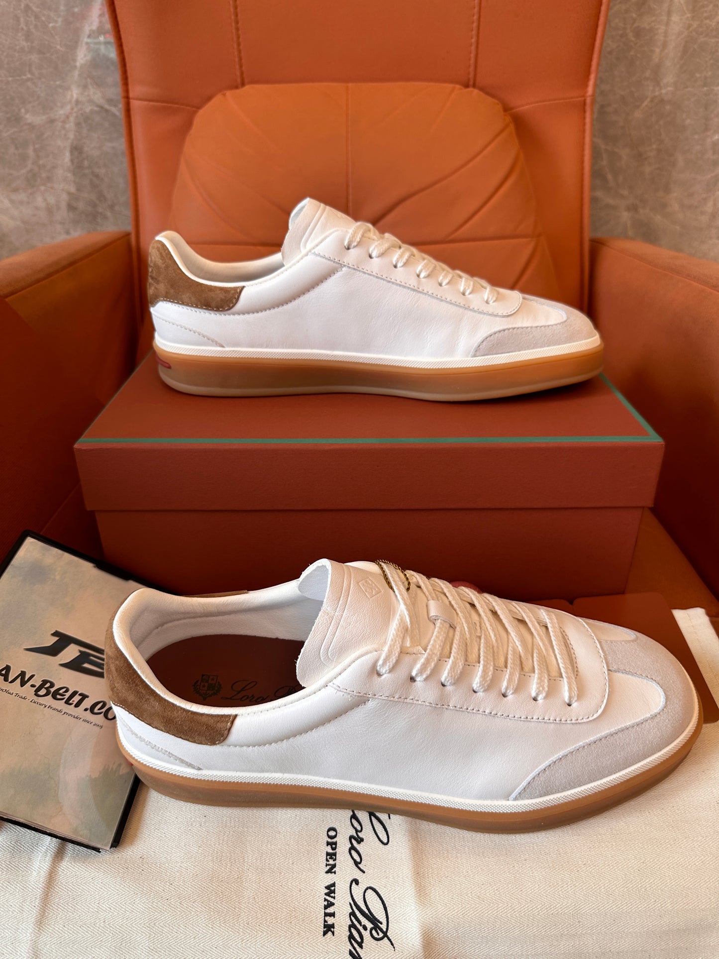 Loro Piana white leather sneakers with Suede