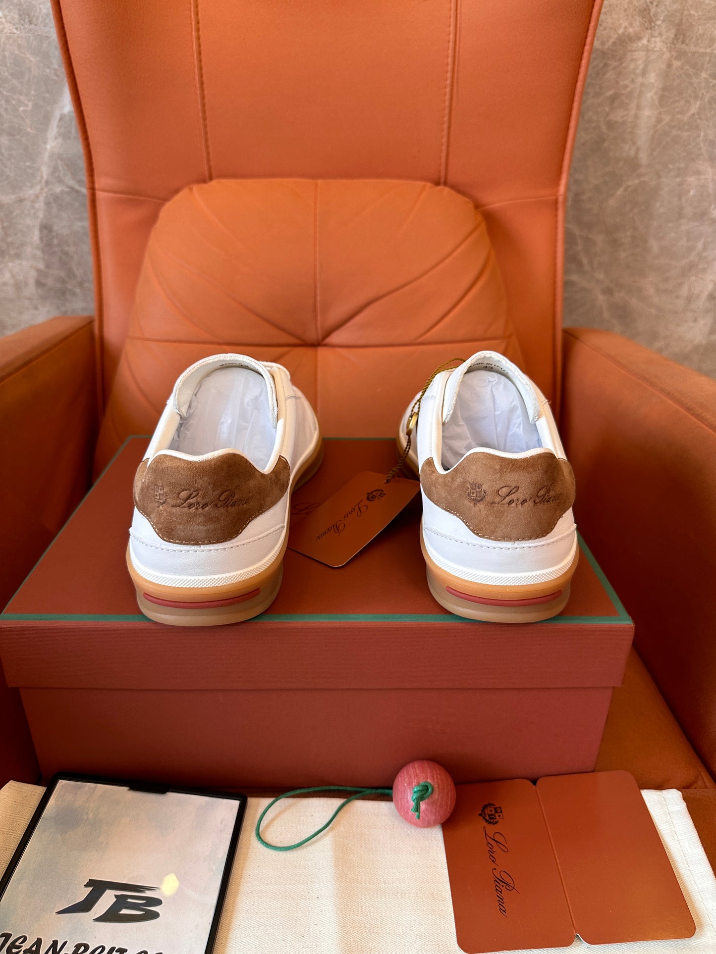 Loro Piana white leather sneakers with Suede