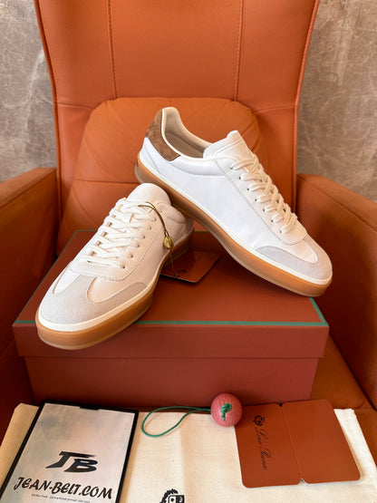 Loro Piana white leather sneakers with Suede