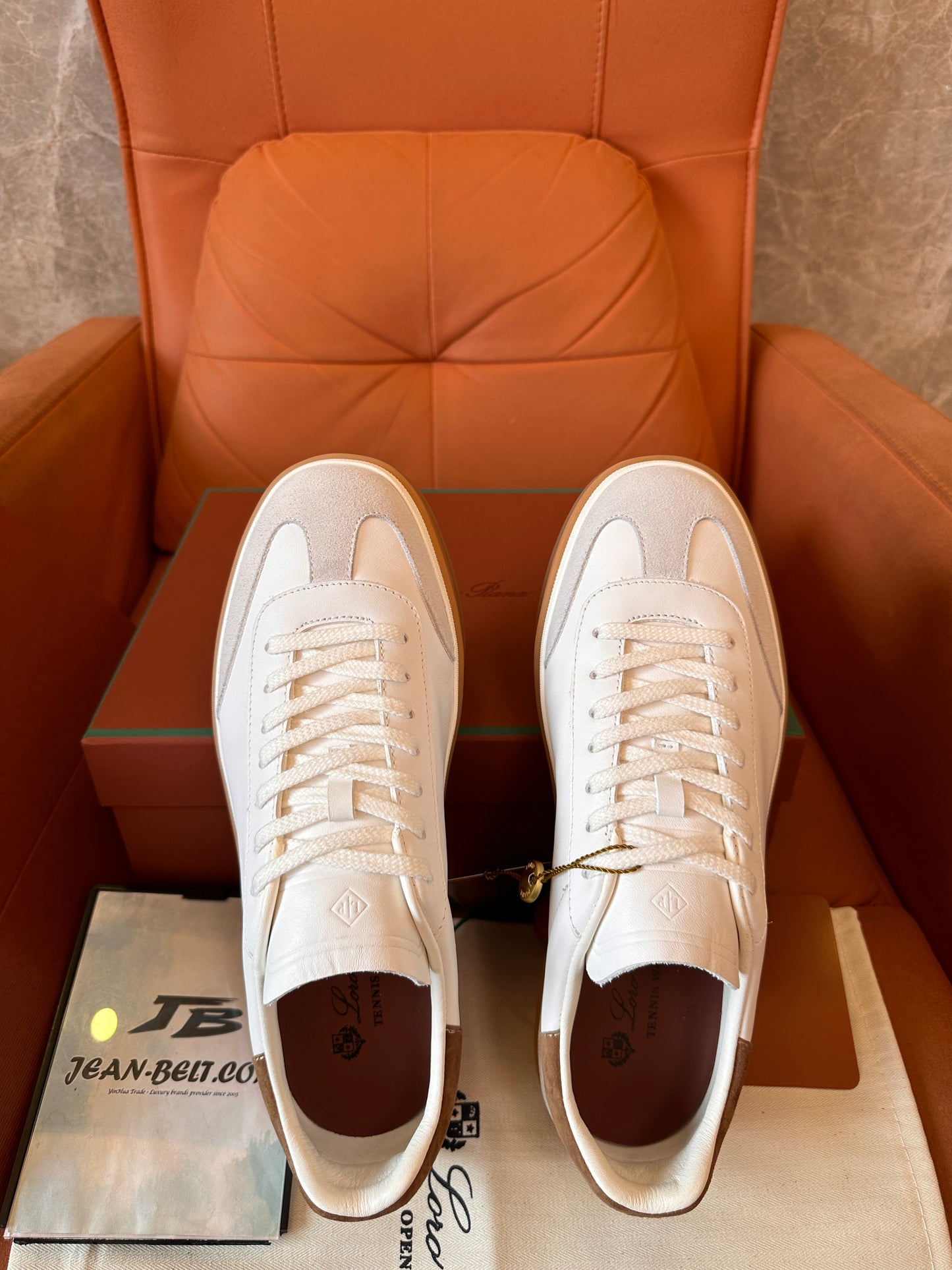 Loro Piana white leather sneakers with Suede