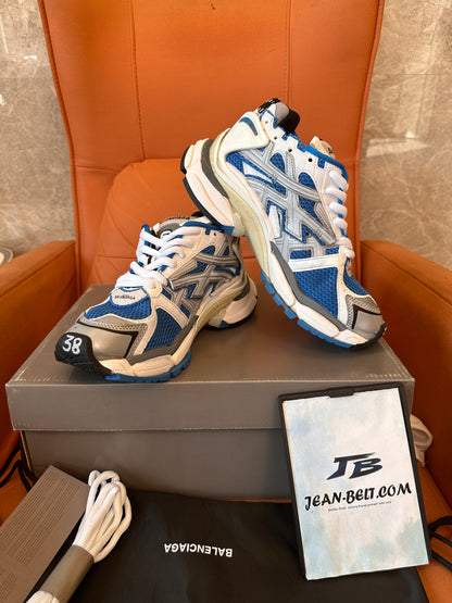 Balenciaga Triple S sneakers - white, blue, and silver mesh and leather