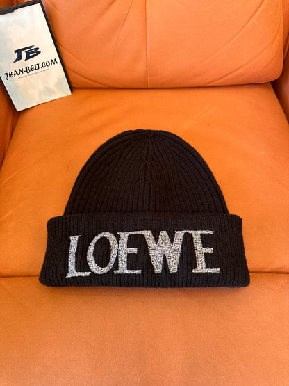 Loewe black knit beanie with silver logo