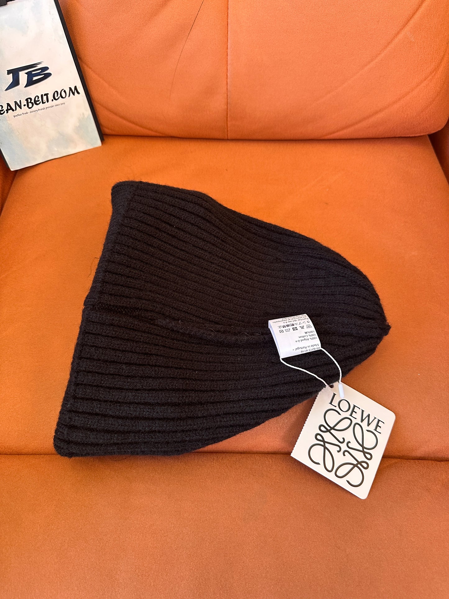 Loewe black knit beanie with silver logo