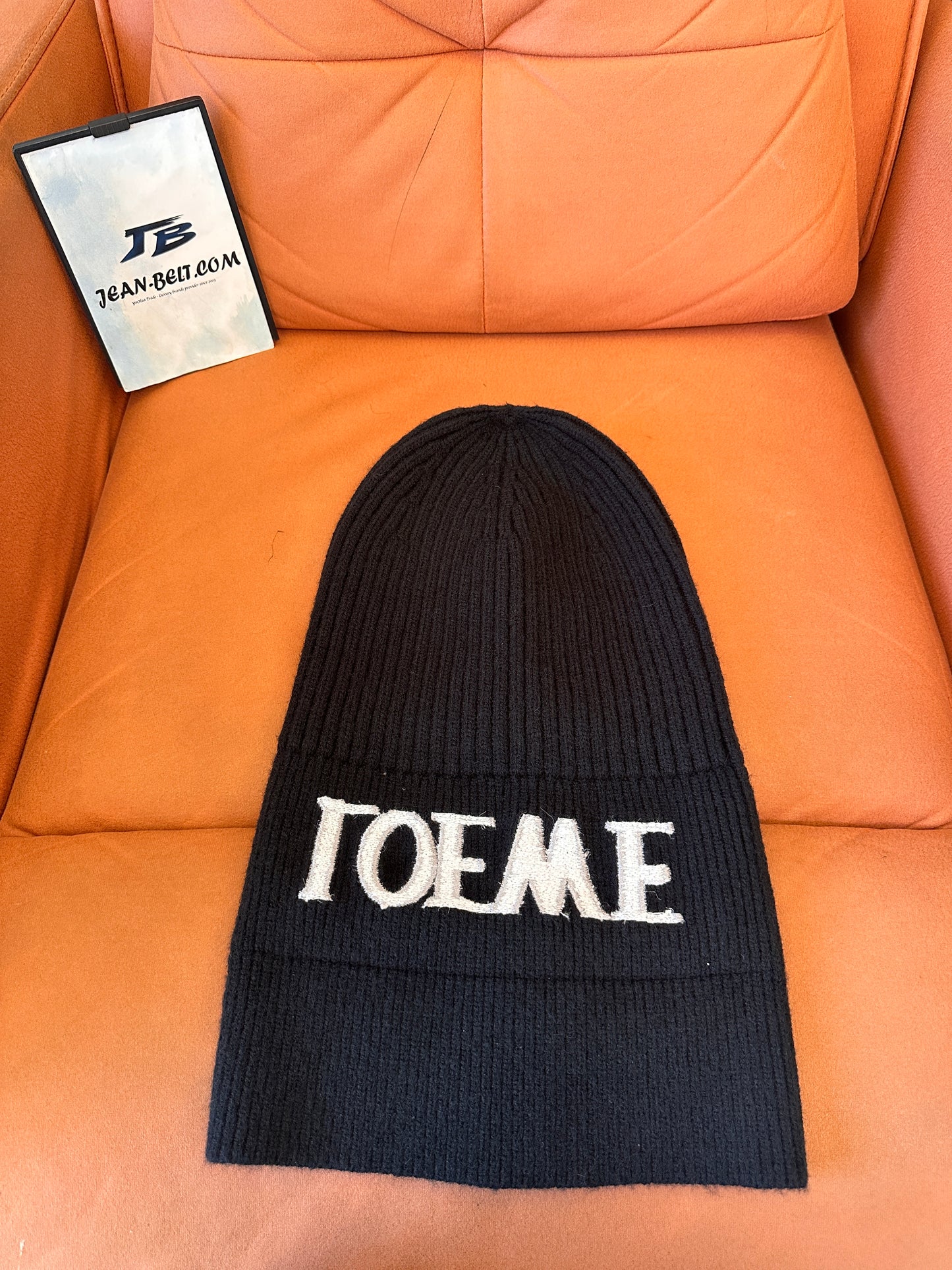 Loewe black knit beanie with silver logo