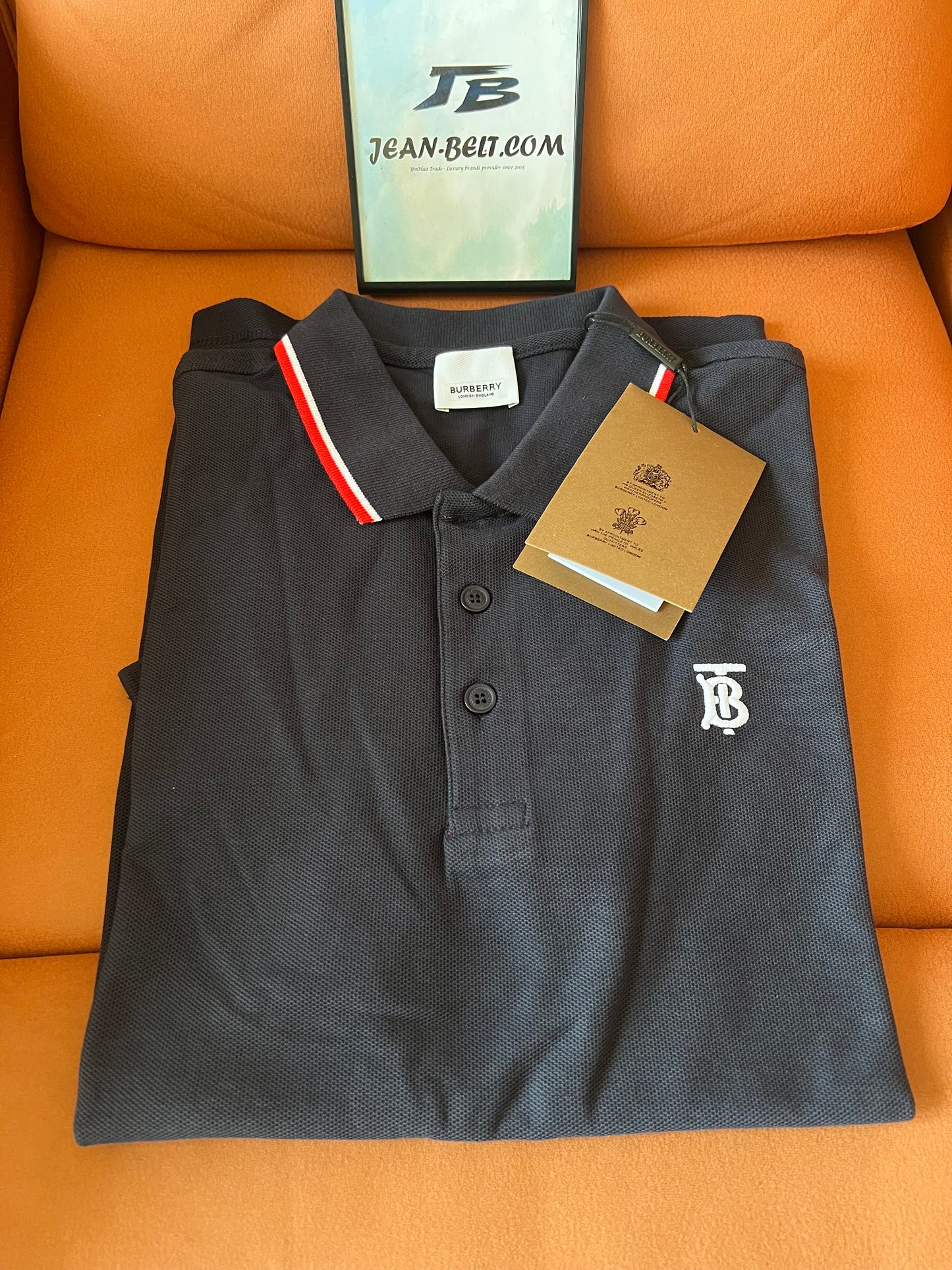 Burberry polo shirt with embroidered logo -black