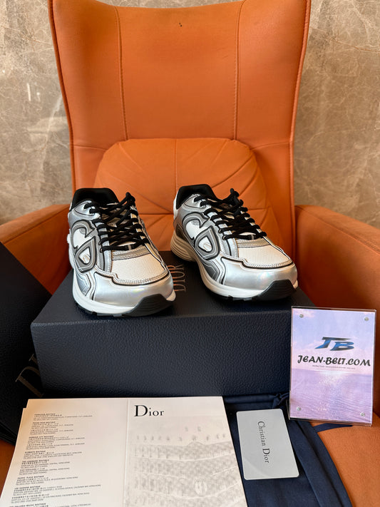 Dior B30 metallic silver sneakers with CD logo