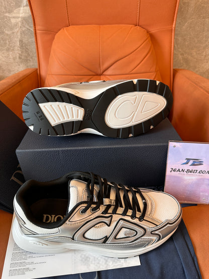 Dior B30 metallic silver sneakers with CD logo