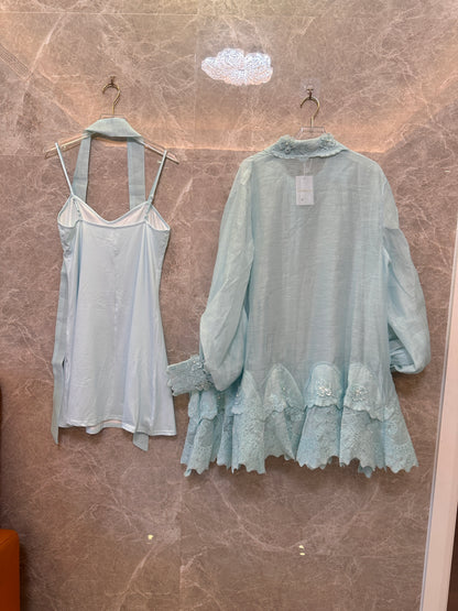 Zimmermann elegant lace-trimmed shirt dress set – mint green