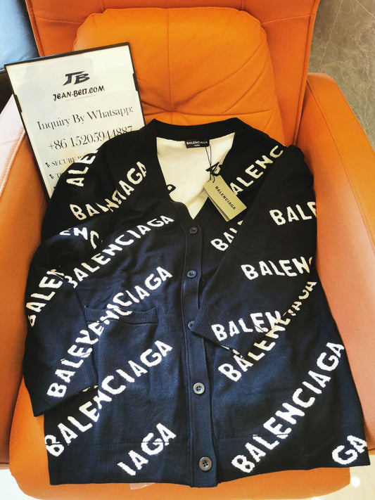 Balenciaga all-over logo embroidered cardigan in black