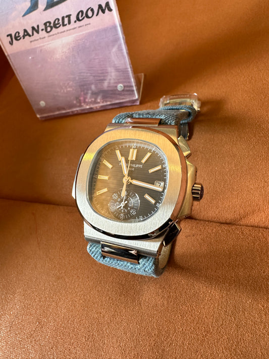 Patek Philippe Nautilus Chronograph Watch – Anthracite Gray Embossed Dial, Denim Strap
